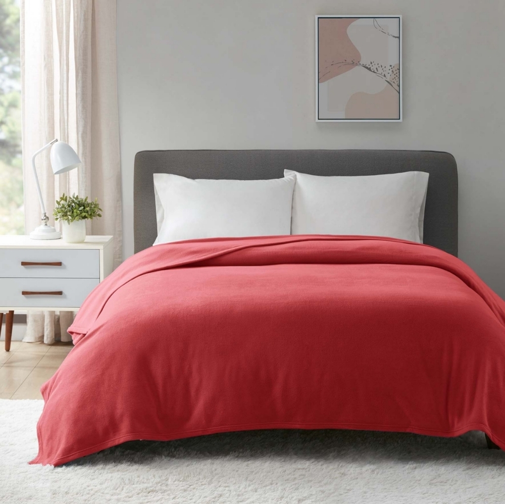 Macy's Home Design Red Easy Care Year-Round Soft Fleece Blanket King Size